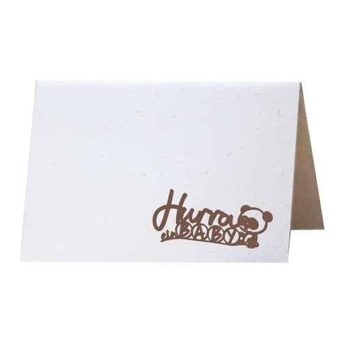 Holzgrusskarten Original Papierkarte mit Schriftzug aus Echtholz in Nuss Hurra ein Baby, Postkarte, Geschenkkarte, Klappkarte, Karte, Geburtstagskarte von Holzgrusskarten
