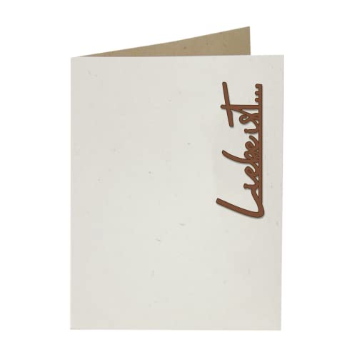 Holzgrusskarten Original Papierkarte mit Schriftzug aus Echtholz in Nuss Liebe Ist, Postkarte, Geschenkkarte, Klappkarte, Karte, Geburtstagskarte von Holzgrusskarten