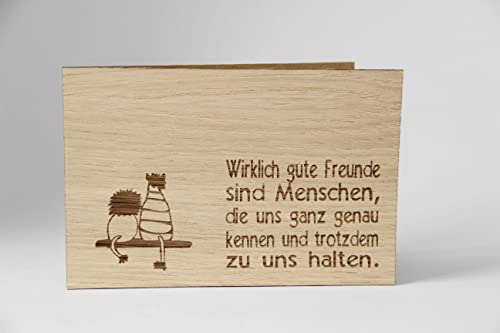 Holzgrusskarten Original Schön-Gute Freunde - 100 % made in Österreich, aus Eichenholz gefertigte Grußkarte,Klappkarte,Spruchkarte, Glückwunschkarte von Holzgrusskarten