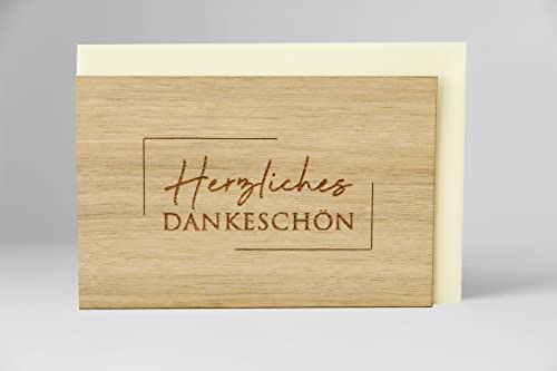 Holzgrusskarten Original herzliches Dankeschön - 100% handmade in Österreich, aus Eichenholz gefertigte Geschenkkarte, Grußkarte, Klappkarte, Postkarte, Dankeskarte von Holzgrusskarten