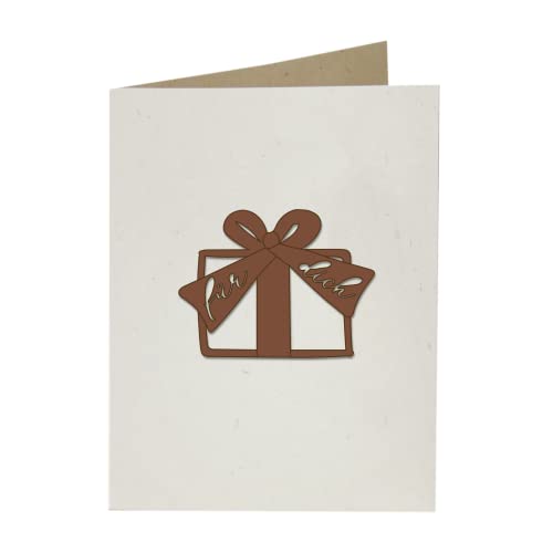 Holzgrusskarten riginal Papierkarte mit Schriftzug aus Echtholz in Nuss Päckchen für dich, Postkarte, Geschenkkarte, Klappkarte, Karte von Holzgrusskarten