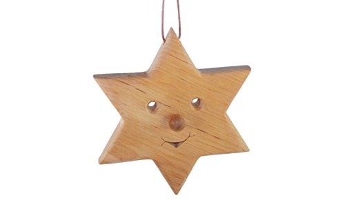 Stern 6 Zack aus Holz 18x18x2 cm mit Lederband zum aufhängen von Holzspielerei