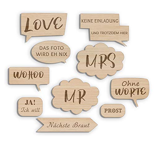 Holzura Fotobox Accessoires Hochzeit Requisiten, Schilder aus Holz mit Sprüchen, Wedding Props Zubehör für Photo Booth und Fotoboxen als Hochzeitsdeko Accessoires von Holzura