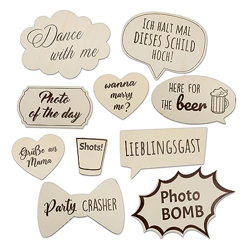 Holzura Fotobox Accessoires Hochzeit Requisiten, Schilder aus Holz mit Sprüchen, Wedding Props Zubehör für Photo Booth und Fotoboxen als Hochzeitsdeko Accessoires von Holzura