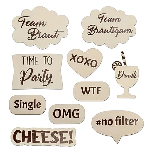 Holzura Fotobox Accessoires Hochzeit Requisiten, Schilder aus Holz mit Sprüchen, Wedding Props Zubehör für Photo Booth und Fotoboxen als Hochzeitsdeko Accessoires von Holzura