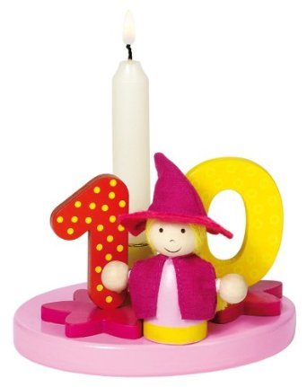 holzzwerge Goki Geburtstagskranz mit Zahlen 1-9+0 mit 10 Kerzen für Mädchen (bunt) von Holzzwerge