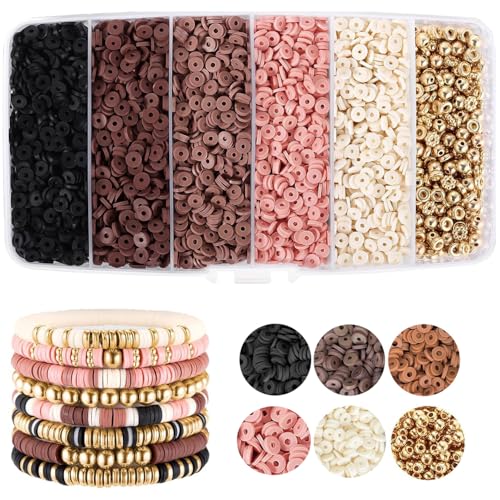 HomTop Set zur Herstellung von Armbändern aus Tonperlen, 5200 + Stück, braune Polymer-Ton-Perlen zur Schmuckherstellung, Freundschaftsarmband-Set (6 mm) von HomTop