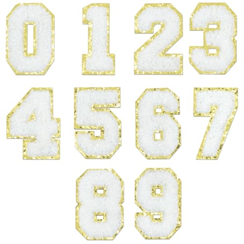 40 Stück Zahlen Patches, 0-9 selbstklebende digitale Patches für Kleidung, dekorative Chenille-Zahlen mit Goldrand, anpassbar für Taschen, Hemden, Jeans, stilvolle Verzierungen 40 Stück Zahlen Patches, 0-9 selbstklebende digitale Patches für Kleidung, dekorative Chenille-Zahlen mit Goldrand, anpassbar für Taschen, Hemden, Jeans, stilvolle Verzierungen von Homaisson