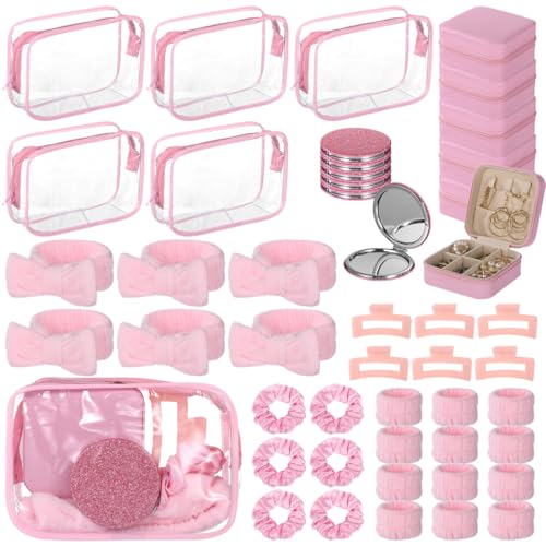 48 Stück rosa Übernachtungsparty-Zubehör für Mädchen, rosa Spa-Partygeschenke, modische Schmuckschatulle, Kosmetiktasche, Spiegel, elastische Stirnbänder, Haarbänder, Armbänder, Haarspangen 48 Stück rosa Übernachtungsparty-Zubehör für Mädchen, rosa Spa-Partygeschenke, modische Schmuckschatulle, Kosmetiktasche, Spiegel, elastische Stirnbänder, Haarbänder, Armbänder, Haarspangen von Homaisson