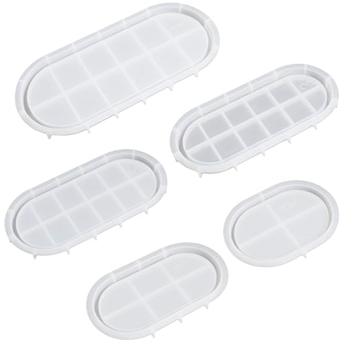 Ovale Silikonharz-Tabletts zum Selbermachen, ergonomische ovale Kuchenform mit mehreren Fächern, glatte Oberfläche, für Kunstharz, Ton, Kerzen, Basteln, Heimdekoration, 5 Stück Ovale Silikonharz-Tabletts zum Selbermachen, ergonomische ovale Kuchenform mit mehreren Fächern, glatte Oberfläche, für Kunstharz, Ton, Kerzen, Basteln, Heimdekoration, 5 Stück von Homaisson