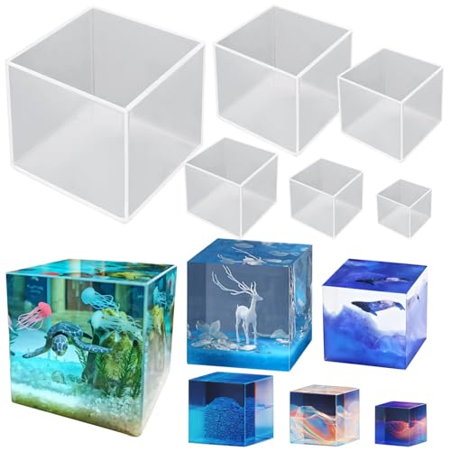 Transparente Silikonformen für Kunstharz, quadratische Formen, ideal für Handwerk, Schmuck, Schlüsselanhänger und dekorative Kunst, inklusive Größen 1,5 cm bis 10 cm, 6 Stück von Homaisson
