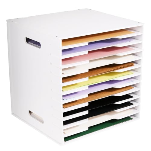 Scrapbook-Papier-Organizer, 12 Etagen, A4-Papiersortierer, Aufbewahrungsregal, weiß, Schreibtisch-Aktenaufbewahrungswürfel für Zuhause, Büro, Schule von Homakover