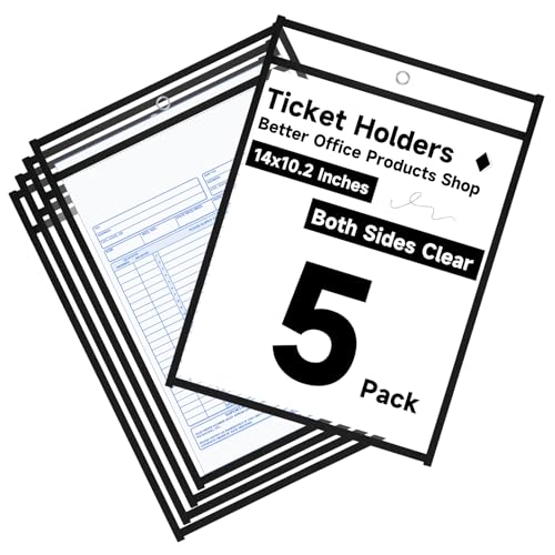 Tickethalter, 25,4 x 35,6 cm, transparenter Kunststoff, einfach zu bedienen, wiederverwendbar und leicht zu löschen, Kunststoffhüllen, wasserabweisend, doppelseitig, 5 Stück von Homakover
