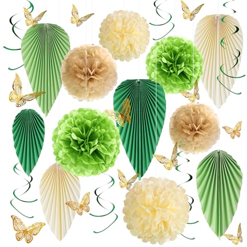 Homarkable Grüne Blatt-Faltfächer mit Schmetterlingen und Pompoms - Hochzeitsdekoration Set für Tischdeko, Geburtstag, Kommunion, Partydekoration (Grün und Weiß, Papier) Homarkable Grüne Blatt-Faltfächer mit Schmetterlingen und Pompoms - Hochzeitsdekoration Set für Tischdeko, Geburtstag, Kommunion, Partydekoration (Grün und Weiß, Papier) von Homarkable