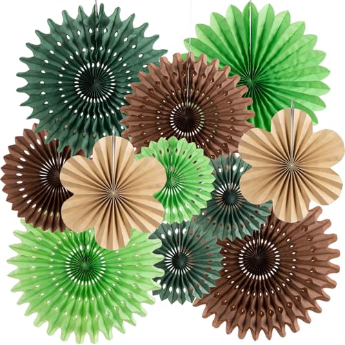 Homarkable 11-teiliges Set hängende Papierfächer-Deko in Braun & Grün - Kaffee-Blumen-Motiv für Hochzeiten, Geburtstage, Gartenpartys und Tea-Partys - inkl. Girlande aus Papier von Homarkable