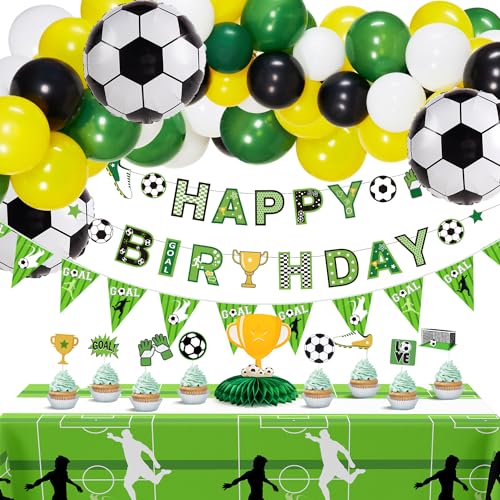 Homarkable Fußball Geburtstagsparty-Dekorationen, Fußball Partyzubehör mit Fußball-Ballons, Tischdecke, Alles Gute zum Geburtstag Banner und Tortenaufsätzen für Fußball-Themenparty, Kinder Fußballfans Homarkable Fußball Geburtstagsparty-Dekorationen, Fußball Partyzubehör mit Fußball-Ballons, Tischdecke, Alles Gute zum Geburtstag Banner und Tortenaufsätzen für Fußball-Themenparty, Kinder Fußballfans von Homarkable