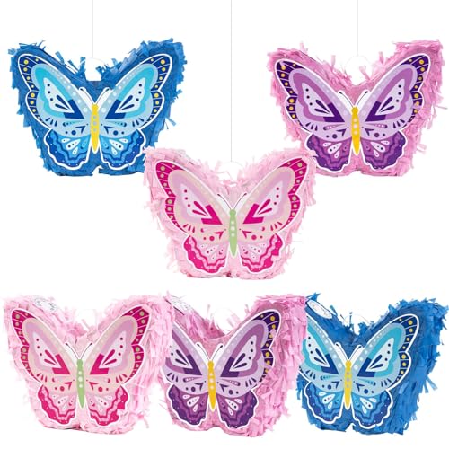 Schmetterling Pinata 6er-Pack, Schmetterling Party Zubehör Piñiata mit Augenbinde und Fledermaus für Mädchen Kinder Schmetterling Themen Geburtstags Party Spiel Karnevalsaktivitäten Dekorationen von Homarkable