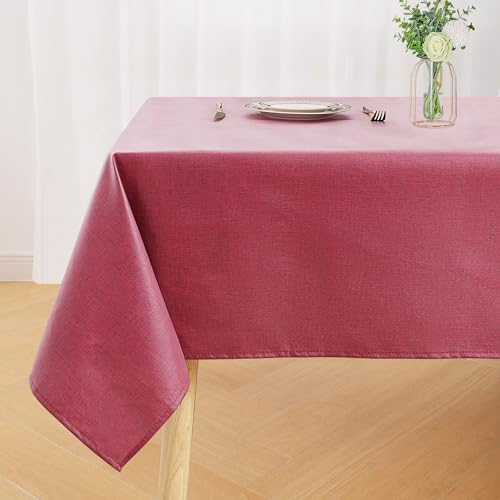 Homaxy Leinenoptik Tischdecke Weihnachten Abwaschbar Lotuseffekt Eckig 100 x 140 cm Tischtuch Leinendecke Wasserabweisend Tafeldecke Tischwäsche Fleckschutz, Weinrot von Homaxy