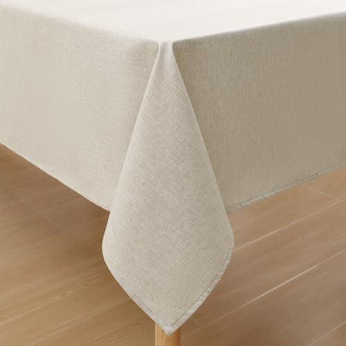 Homaxy Leinenoptik Tischdecke Abwaschbar Lotuseffekt Eckig 140 x 140 cm Tischtuch Leinendecke Wasserabweisend Tafeldecke Tischwäsche Fleckschutz, Beige von Homaxy