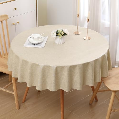 Homaxy Leinenoptik Tischdecke Abwaschbar Lotuseffekt Tischtuch Leinendecke Wasserabweisend Tafeldecke Tischwäsche Fleckschutz, Rund 140cm, Cream von Homaxy