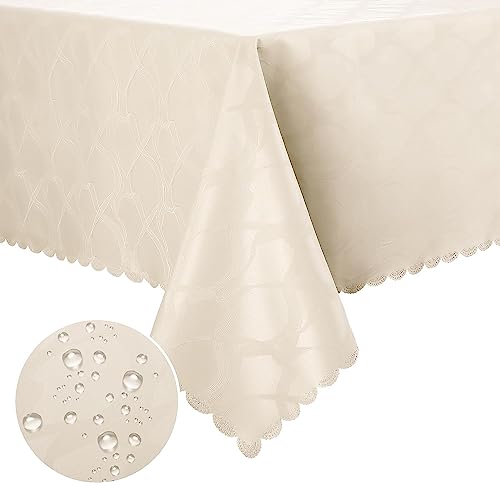 Homaxy PU Tischdecke Abwaschbar Lotuseffekt Hochwertig (350g/m²) Eckig 140 x 180 cm Tischtuch Ornamente Tafeldecke Wasserabweisend Tischwäsche Fleckschutz pflegeleicht, Beige von Homaxy