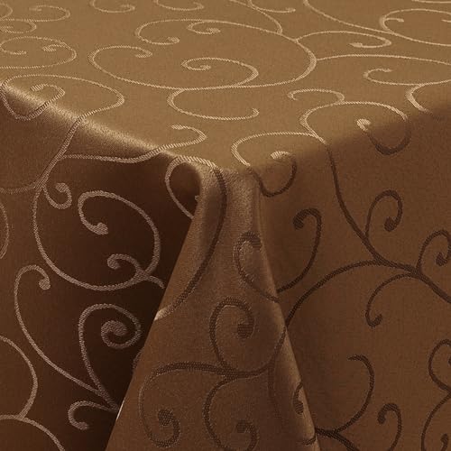 Homaxy Tischdecke Abwaschbar Rechteckig 100x140cm Polyester Tischtuch Tafeldecke Jacquard Tischwäsche Ornamente Schmutzabweisend Pflegeleicht, Braun von Homaxy