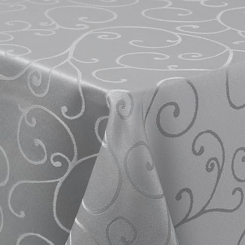 Homaxy Tischdecke Abwaschbar Rechteckig 130x130cm Polyester Tischtuch Tafeldecke Jacquard Tischwäsche Ornamente Schmutzabweisend Pflegeleicht, Grau von Homaxy