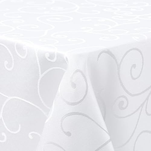 Homaxy Tischdecke Abwaschbar Rechteckig 130x160cm Polyester Tischtuch Tafeldecke Jacquard Tischwäsche Ornamente Schmutzabweisend Pflegeleicht, Weiß von Homaxy