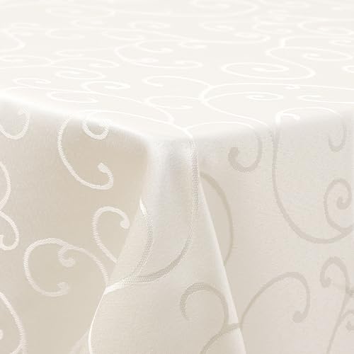 Homaxy Tischdecke Abwaschbar Rechteckig 140x180cm Polyester Tischtuch Tafeldecke Jacquard Tischwäsche Ornamente Schmutzabweisend Pflegeleicht, Beige von Homaxy