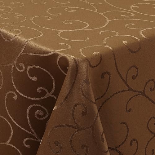 Homaxy Tischdecke Abwaschbar Rechteckig 140x180cm Polyester Tischtuch Tafeldecke Jacquard Tischwäsche Ornamente Schmutzabweisend Pflegeleicht, Braun von Homaxy