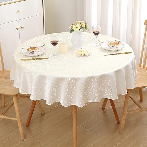 Homaxy Tischdecke Abwaschbar Rund 140cm Polyester Tischtuch Tafeldecke Jacquard Tischwäsche Ornamente Schmutzabweisend Pflegeleicht, Beige Homaxy Tischdecke Abwaschbar Rund 140cm Polyester Tischtuch Tafeldecke Jacquard Tischwäsche Ornamente Schmutzabweisend Pflegeleicht, Beige von Homaxy