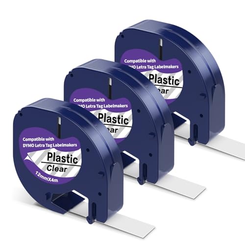 3 X Etikettenband Kompatibel mit DYMO Etikettenband, Kompatibel mit DYMO Letratag Etikettenband 12mm X 4m, Transparente Kunststoffetiketten, Ersatz für Dymo Letratag LT-100H XR 100T, Schwarz auf Klar von Home Colortly