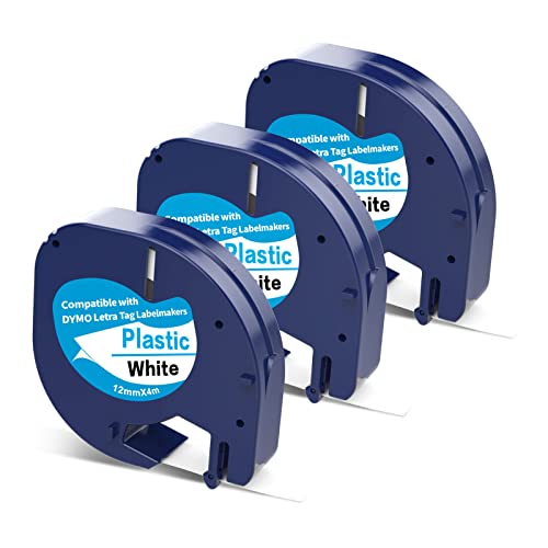 3 x Etiketten kompatibel mit Dymo Etikettenband Letratag 12mm x 4m Bänder Ersatz für Dymo Letratag Etikettiermaschine XR LT-100H LT-100T, Schwarz auf Weiß von Home Colortly
