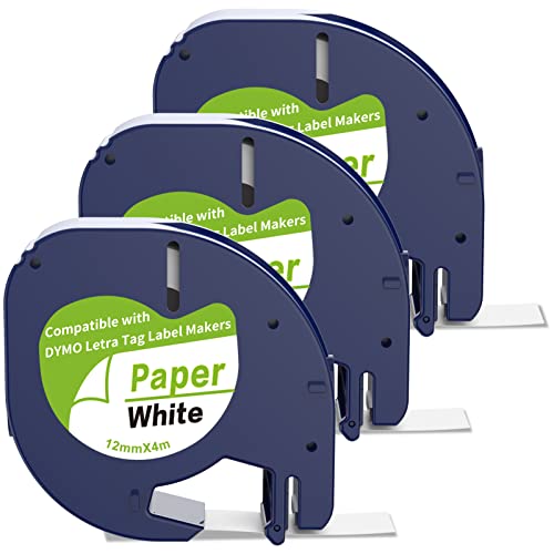 3 x Etikettenband, kompatibel mit DYMO LetraTag 12 mm x 4 m, Etikettiergerät, schwarzer Druck auf weißem Etikettierpapier, funktioniert für Dymo Letratag XR LT-100H / LT-100H 3 x Etikettenband, kompatibel mit DYMO LetraTag 12 mm x 4 m, Etikettiergerät, schwarzer Druck auf weißem Etikettierpapier, funktioniert für Dymo Letratag XR LT-100H / LT-100H von Home Colortly