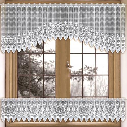 Home Dekorator Scheibengardinen Landhausstil 300x60 cm | Weiß Gardinen Küche | Gardine Küchenfenster | Kurzgardine mit Schlaufen | Bistrogardinen mit Ösen (Oben) von Home Dekorator