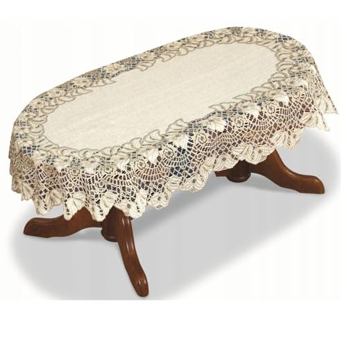 Home Dekorator Tischdeckchen aus Spitzenstoff 100x150 cm | Tischdecke Spitze Vintage in Cremefarben | Frühlingstischdecke für Esszimmer und Wohnzimmer | Tischtuch Oval von Home Dekorator