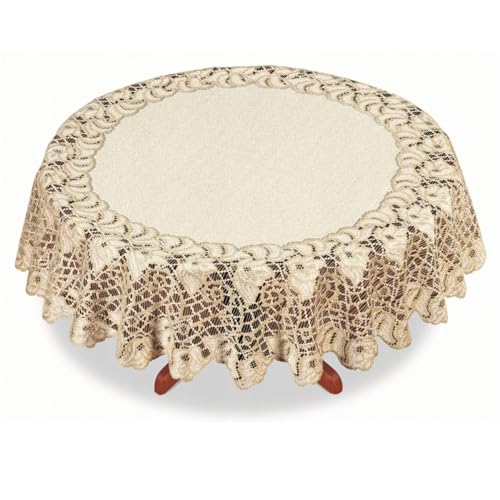 Home Dekorator Tischdecke Rund 120 cm | Tischdeckchen aus Spitzenstoff | Tischdecke Spitze Vintage in Cremefarben | Frühlingstischdecke für Esszimmer und Wohnzimmer | Tischtuch von Home Dekorator