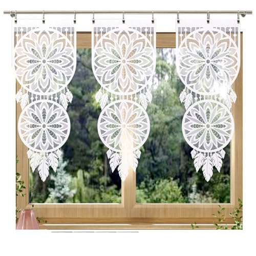 Home Dekorator Weiß Schiebegardinen Küche 40x130cm | Küchengardinen Modern | Scheibengardine aus Spitzenstoff | Fenstergardinen Spitze | Gardine Küchenfenster Traumfänger (1 Stück) von Home Dekorator