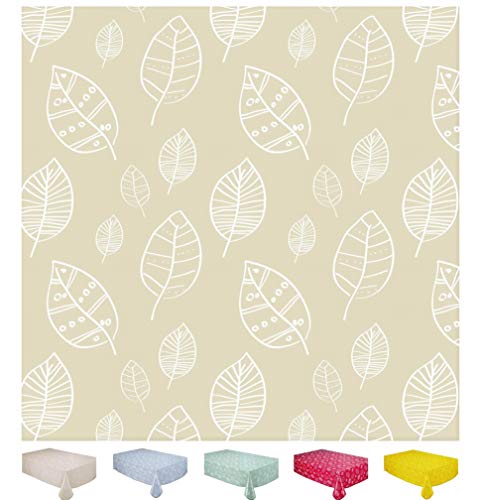 Abwischbare Tischdecke, Wachstuch, PVC-Tischdecke, Tischschutz, Blätter 100cm x 140cm 39"x55" Beige von Home Direct