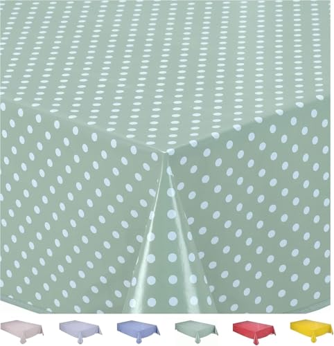 Abwischbare Tischdecke, Wachstuch, PVC-Tischdecke, Tischschutz, klein, gepunktet, 100 cm x 140 cm, 39"x55" Salbeigrün von Home Direct