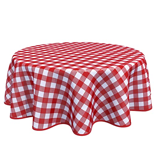 Home Direct Runde Wachstuch-Tischdecke, PVC, abwischbar, Gingham-Karo-Muster, 160 cm, Rot von Home Direct