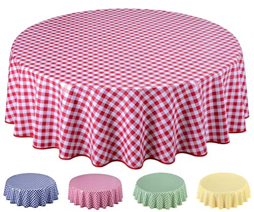 Wachstuch Tischdecke Abwaschbar, pflegeleicht, abwischbar, Rund 160cm, kariert, Rot von Home Direct