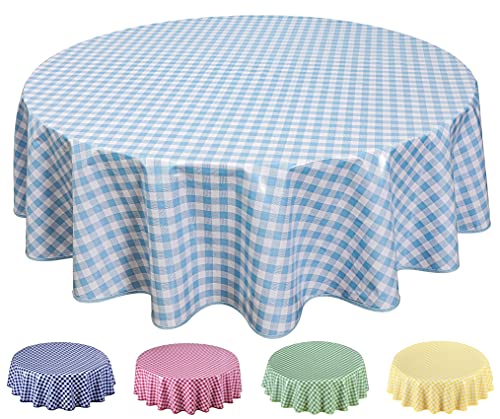 Wachstuch Tischdecke Abwaschbar, pflegeleicht, abwischbar, Rund 160cm, kariert, Blau Grau von Home Direct