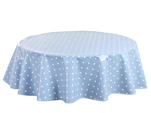 Wachstuch Tischdecke Wachstuchtischdecke Abwaschbar Rund 140cm Kleine Tupfen Blau Grau von Home Direct