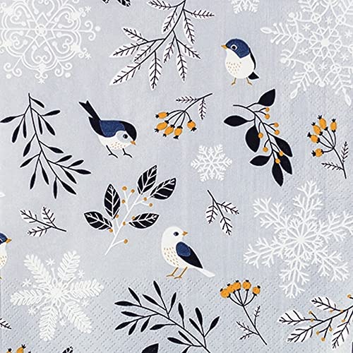 20 Servietten Blätter und Vögel Winter | blau | Tiere | Weihnachten | Tischdeko | Decoupage | Serviettentechnik 33x33cm von Home Fashion