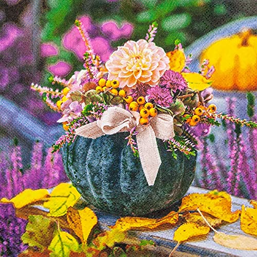 20 Servietten Blumen im Kürbis | Halloween | Garten | Herbst | Tischdeko | Decoupage | Serviettentechnik 33x33cm von Home Fashion