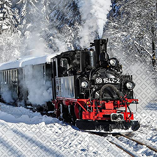 20 Servietten Eisenbahn in Winterlandschaft | Lokomotive | Zug | Erzgebirge | Schnee | Winter | Weihnachten | Tischdeko | Decoupage | Serviettentechnik 33x33cm von Home Fashion