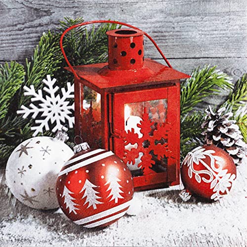 20 Servietten Laterne mit Weihnachtskugeln | Winter | Weihnachten | Tischdeko | Decoupage | Serviettentechnik 33x33cm von Home Fashion
