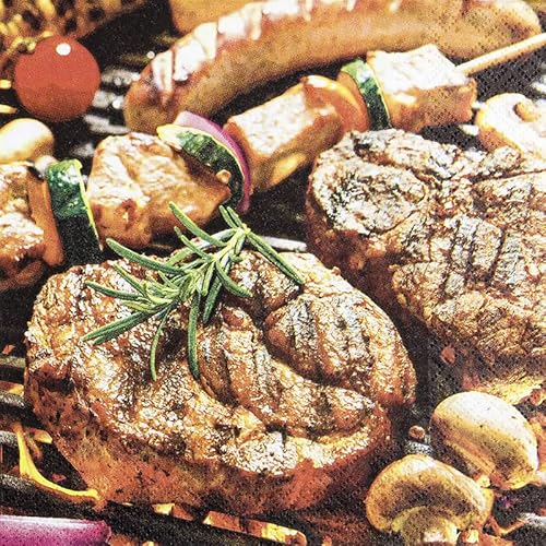 20 Servietten Leckereien vom Grill | Steak | Barbecue | Essen | grillen | Sommer | Tischdeko | Decoupage | Serviettentechnik 33x33cm von Home Fashion