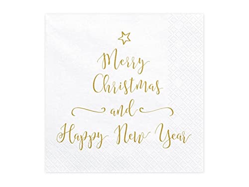 20 Servietten Merry Christmas and Happy New Year gold auf weiß 33x33cm SP33-44 von Home Fashion